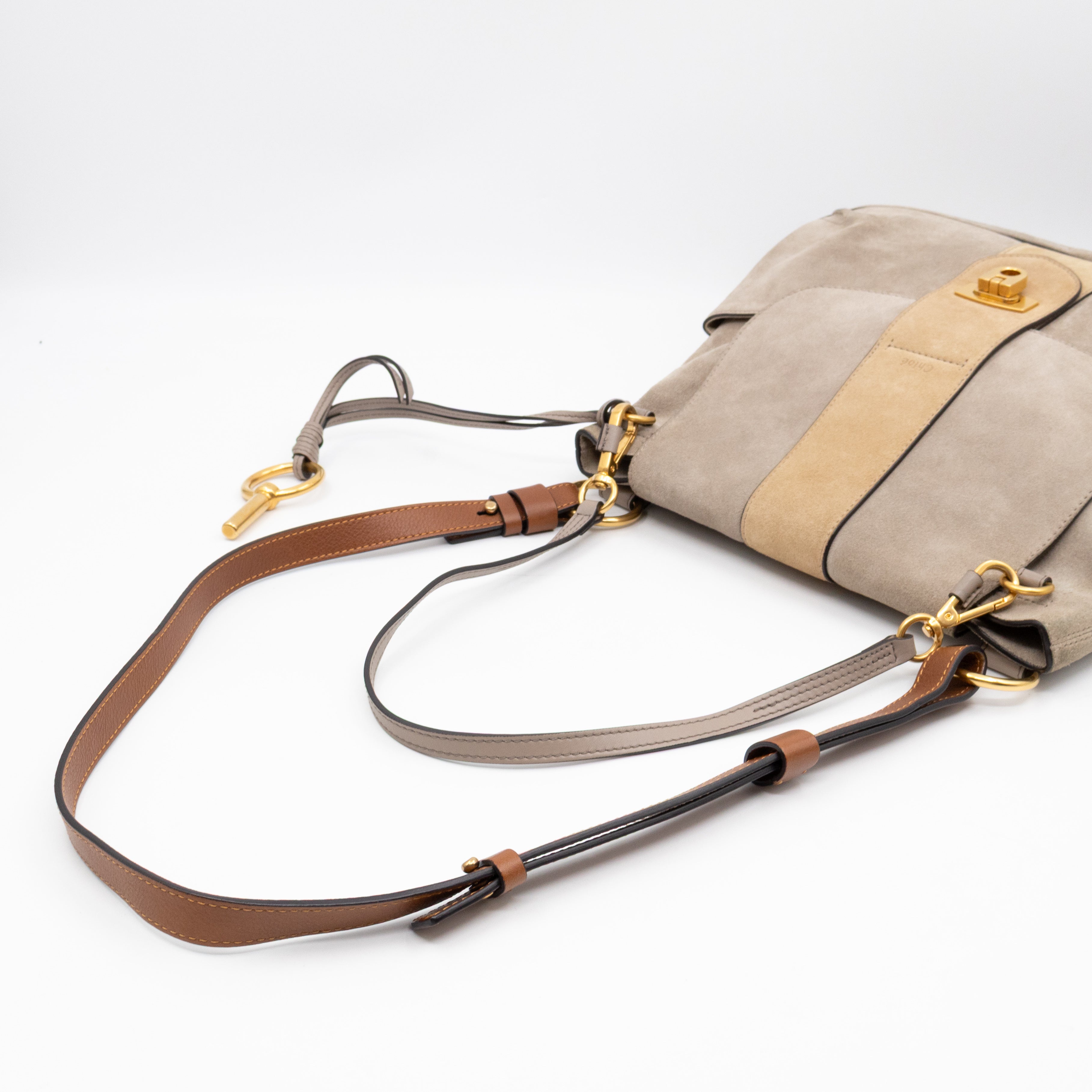 Lexa Medium Shoulder Bag Beige Suede Leather