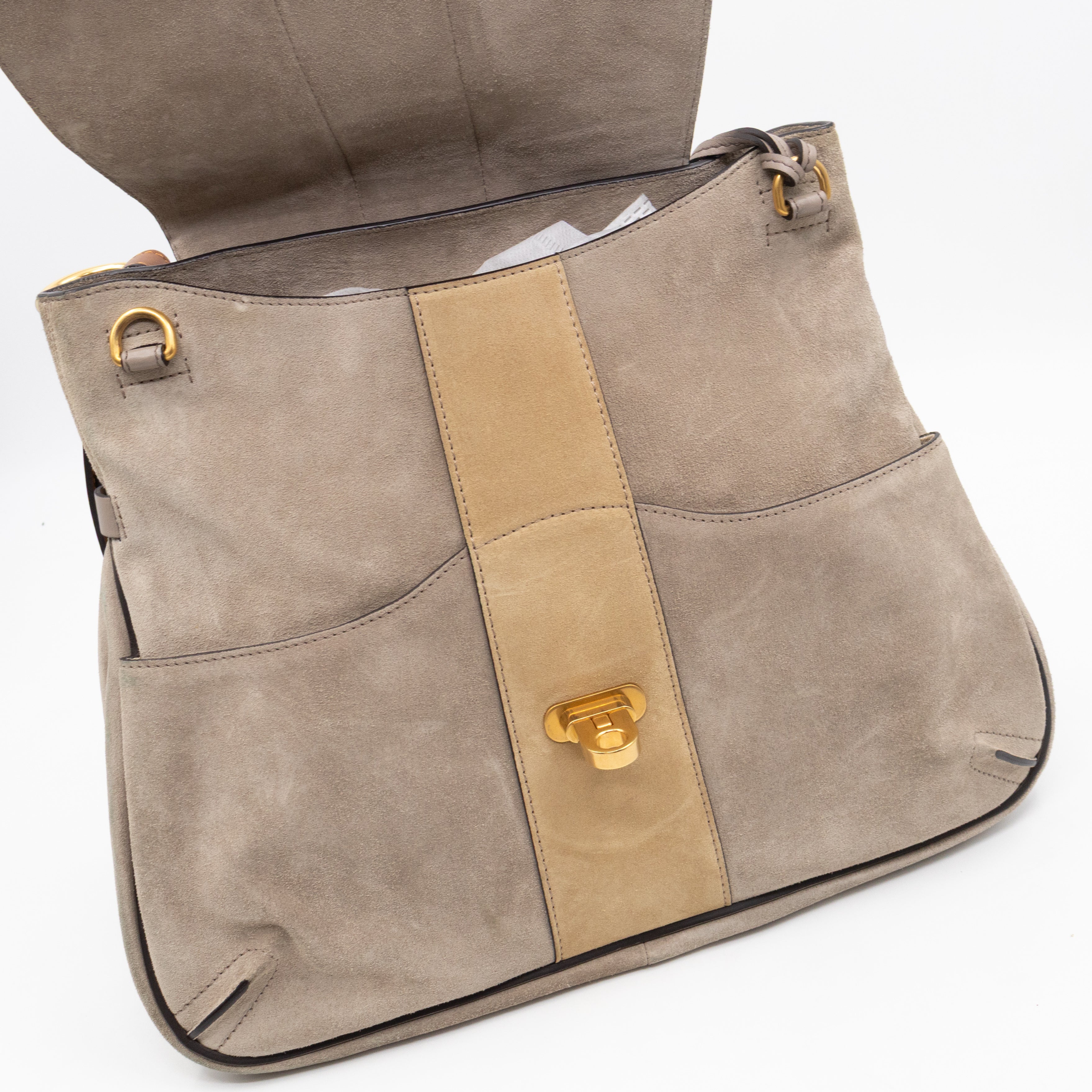 Lexa Medium Shoulder Bag Beige Suede Leather