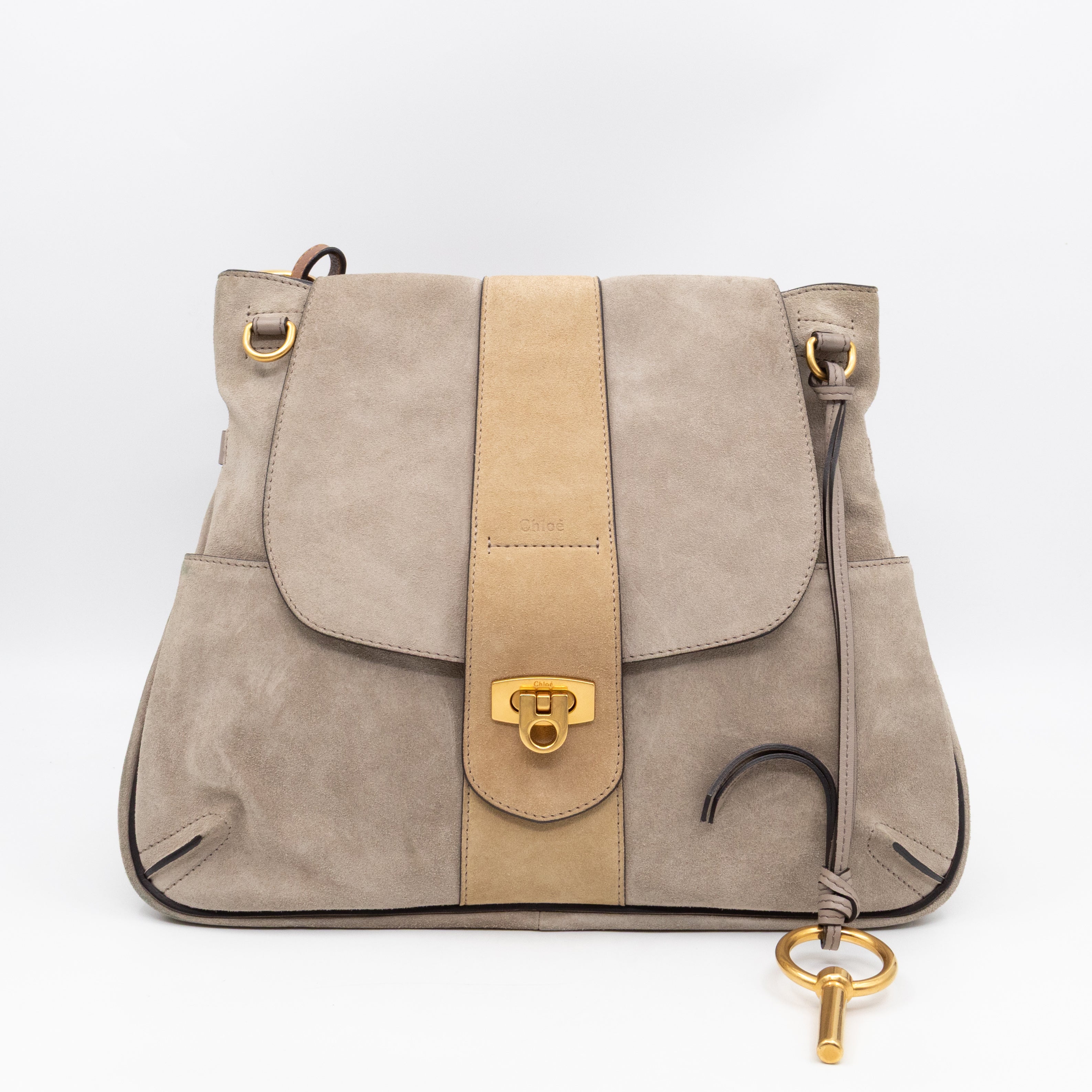 Lexa Medium Shoulder Bag Beige Suede Leather