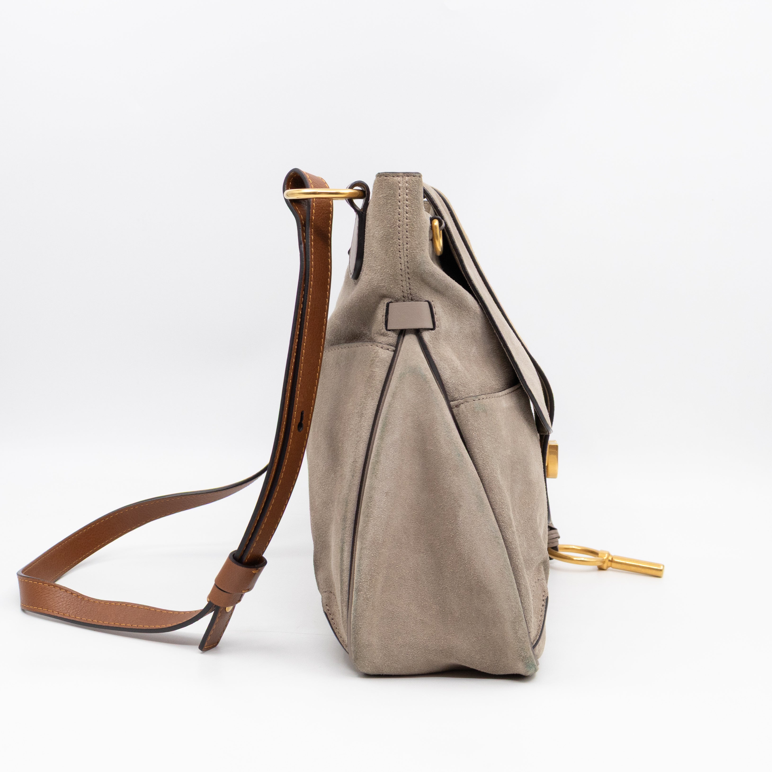 Lexa Medium Shoulder Bag Beige Suede Leather