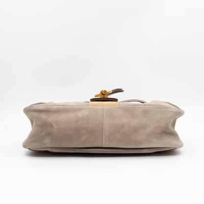 Lexa Medium Shoulder Bag Beige Suede Leather