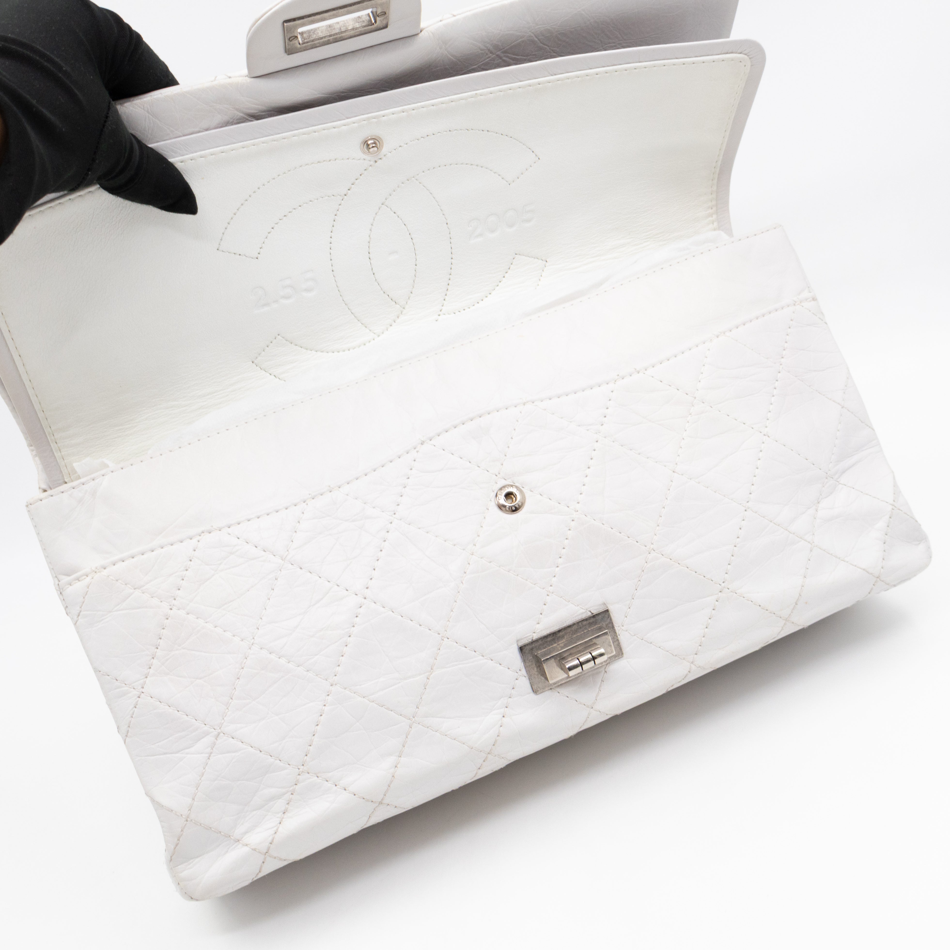 2.55 Reissue 228 Double Flap Bag White Leather