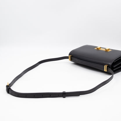 Domino Medium Shoulder Bag Black Smooth Leather