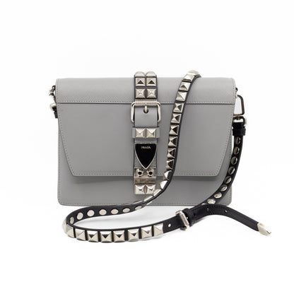 Elektra Studded Small Crossbody Bag Grey Leather