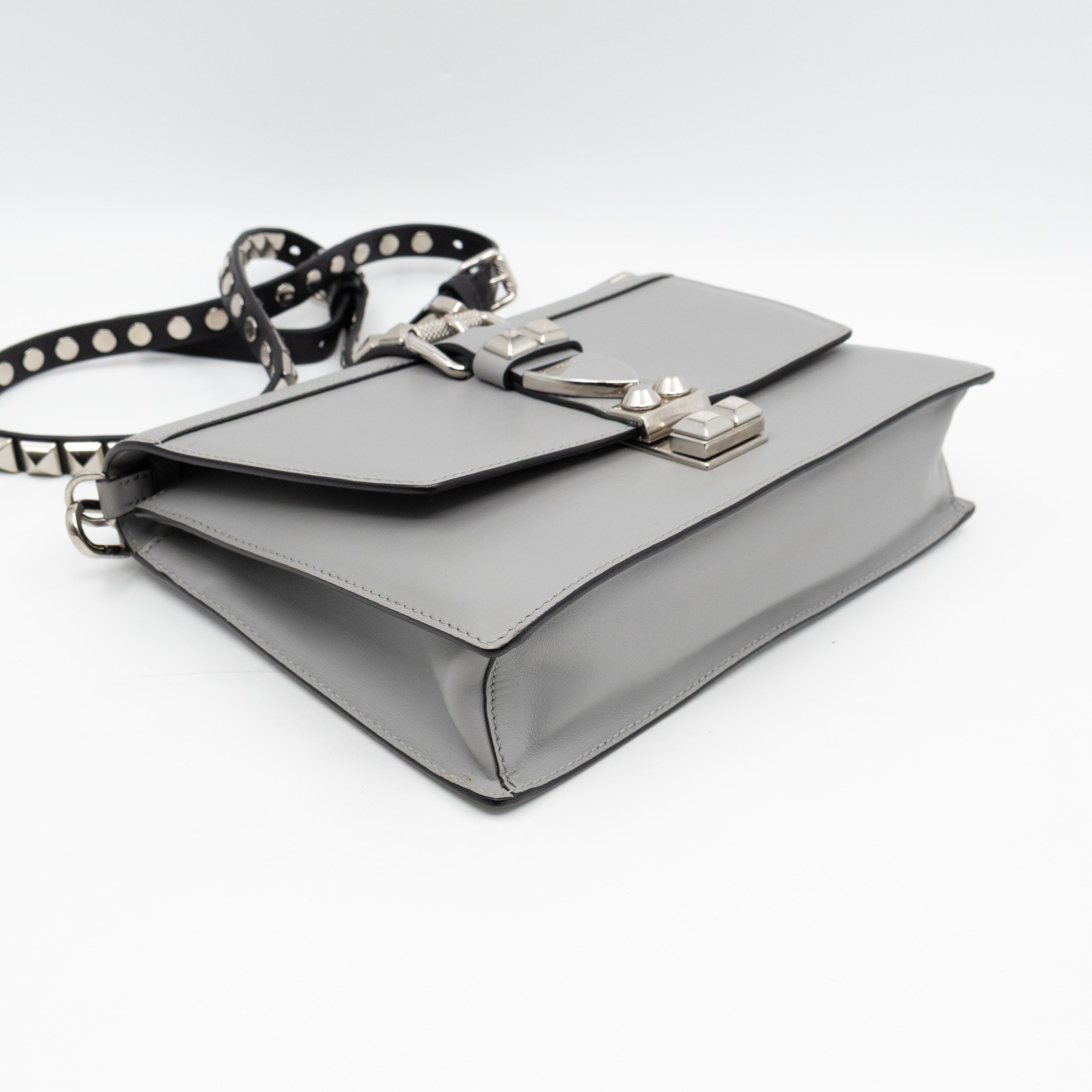 Elektra Studded Small Crossbody Bag Grey Leather