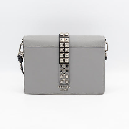 Elektra Studded Small Crossbody Bag Grey Leather