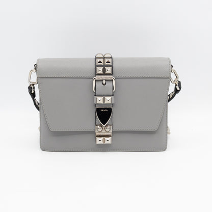 Elektra Studded Small Crossbody Bag Grey Leather