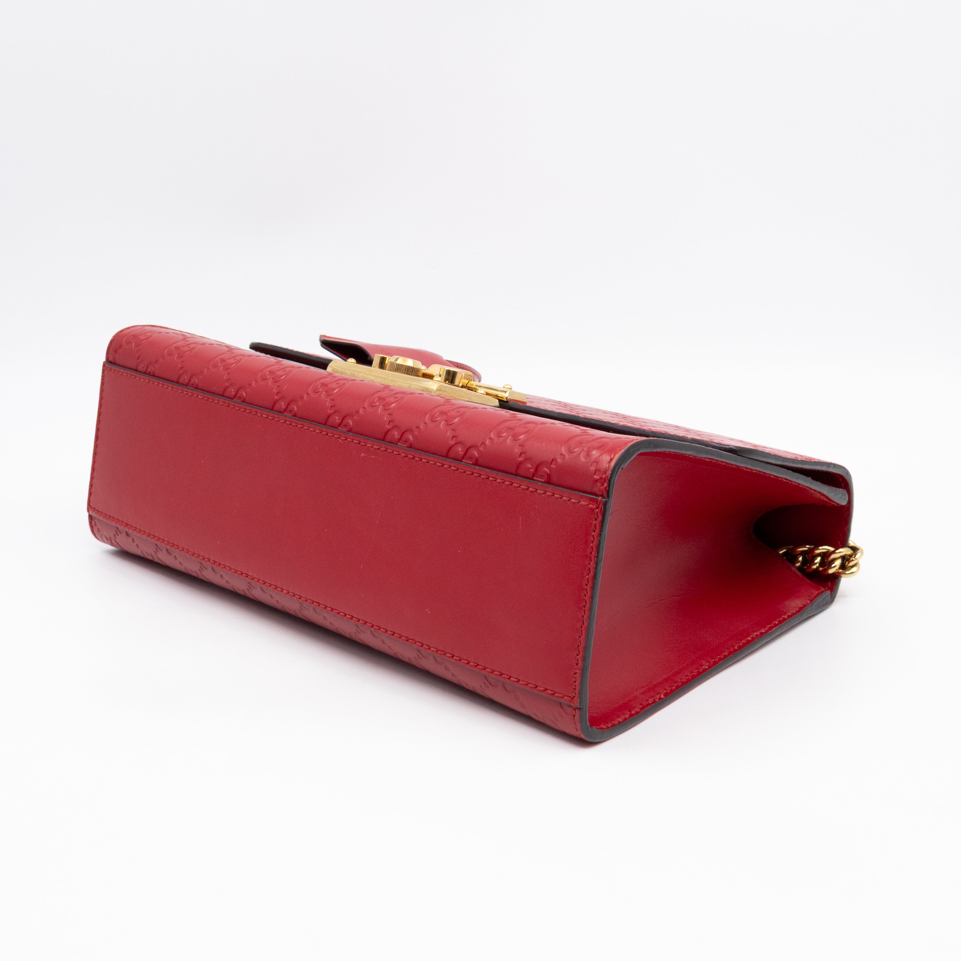 Padlock Flap Bag Medium Hibiscus Red GG Guccissima