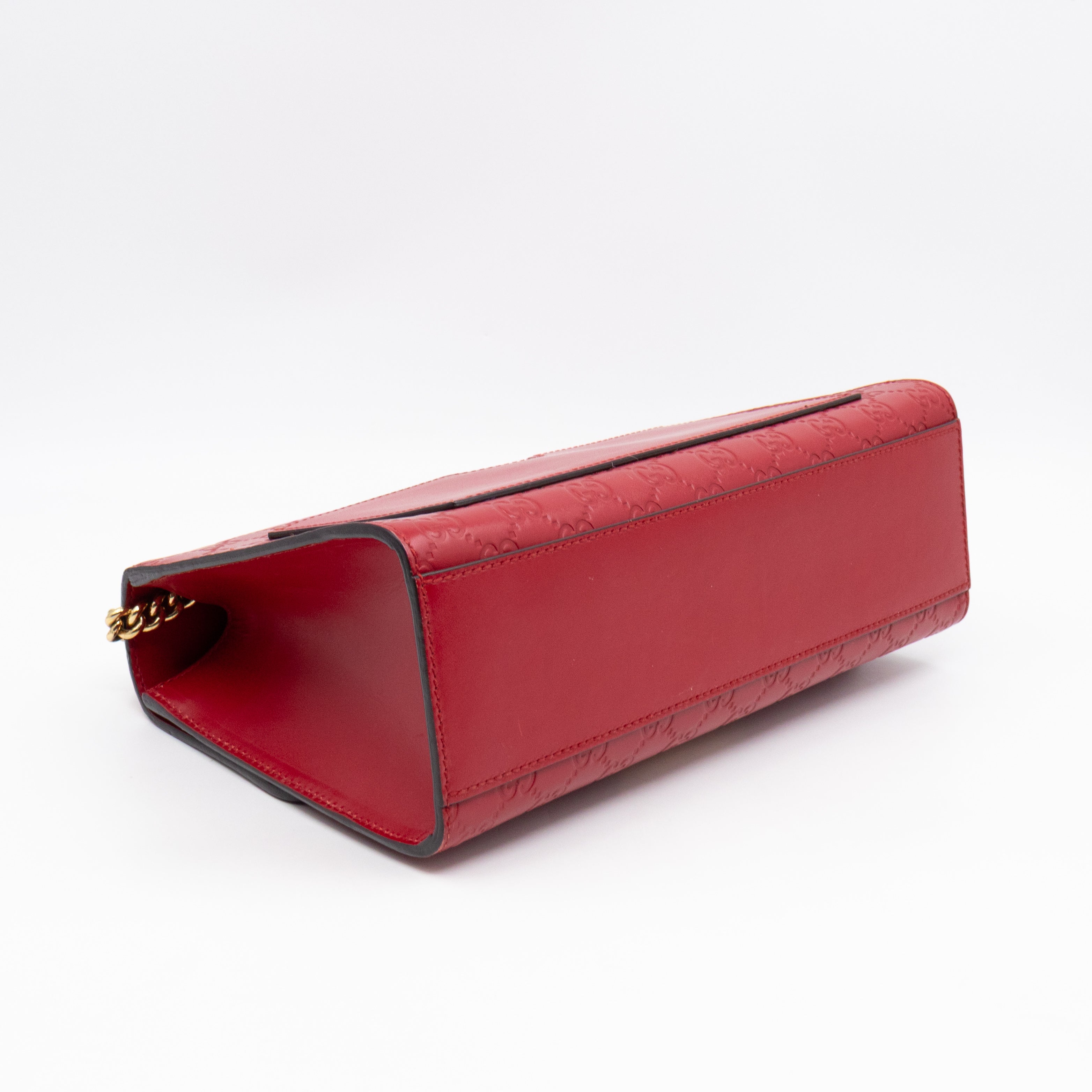 Padlock Flap Bag Medium Hibiscus Red GG Guccissima