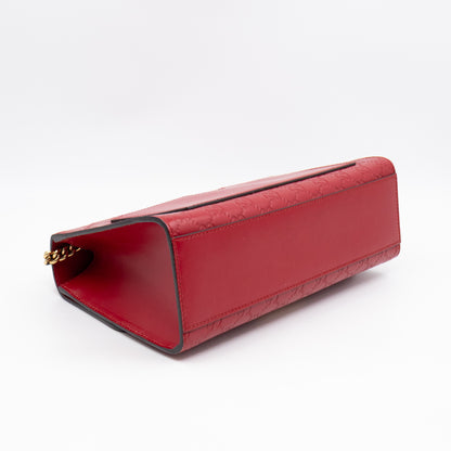 Padlock Flap Bag Medium Hibiscus Red GG Guccissima