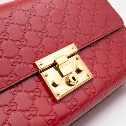 Padlock Flap Bag Medium Hibiscus Red GG Guccissima