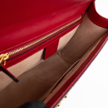 Padlock Flap Bag Medium Hibiscus Red GG Guccissima