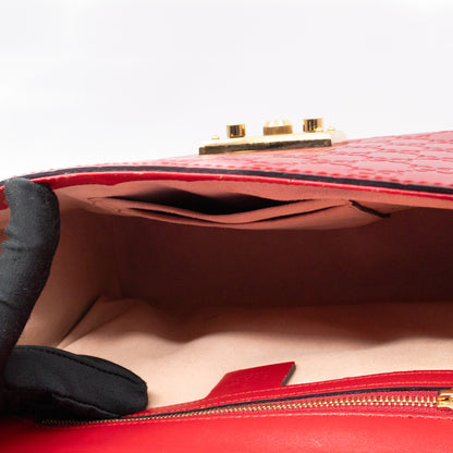 Padlock Flap Bag Medium Hibiscus Red GG Guccissima