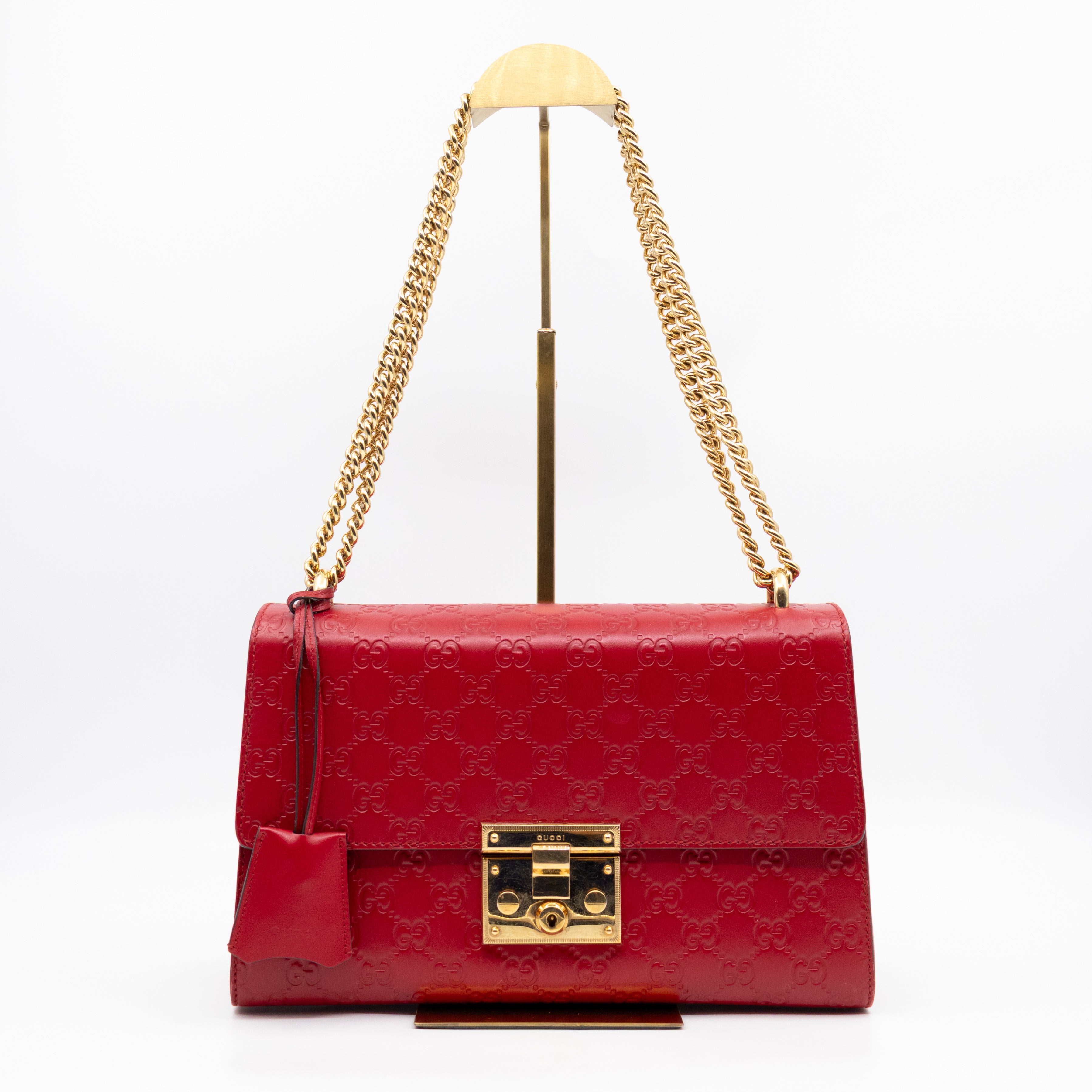 Padlock Flap Bag Medium Hibiscus Red GG Guccissima
