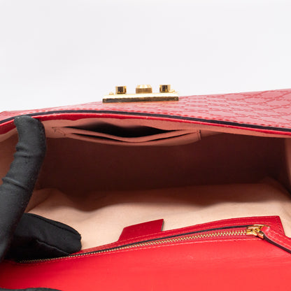Padlock Flap Bag Medium Hibiscus Red GG Guccissima