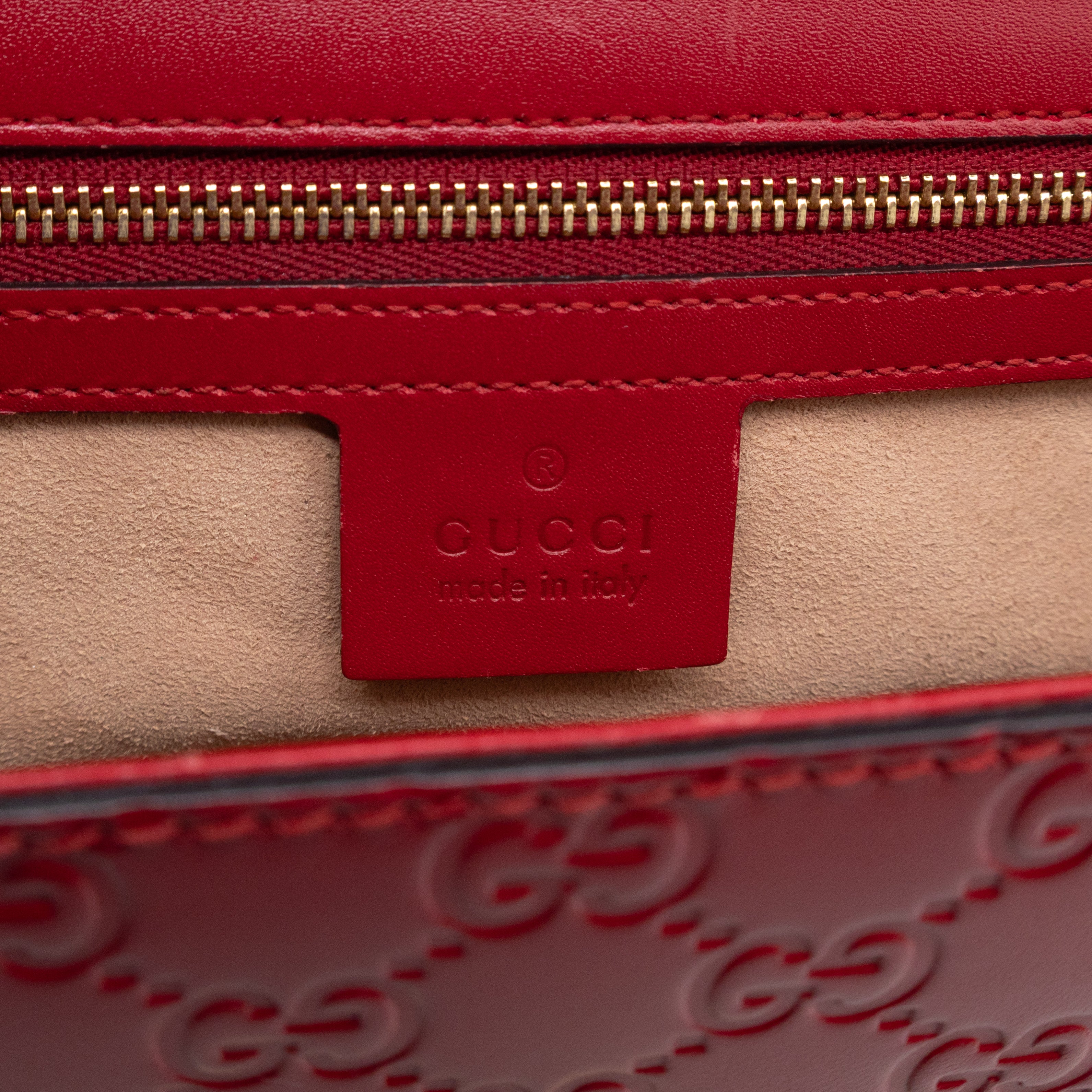 Padlock Flap Bag Medium Hibiscus Red GG Guccissima