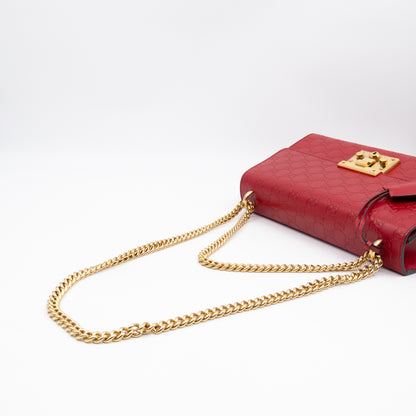 Padlock Flap Bag Medium Hibiscus Red GG Guccissima
