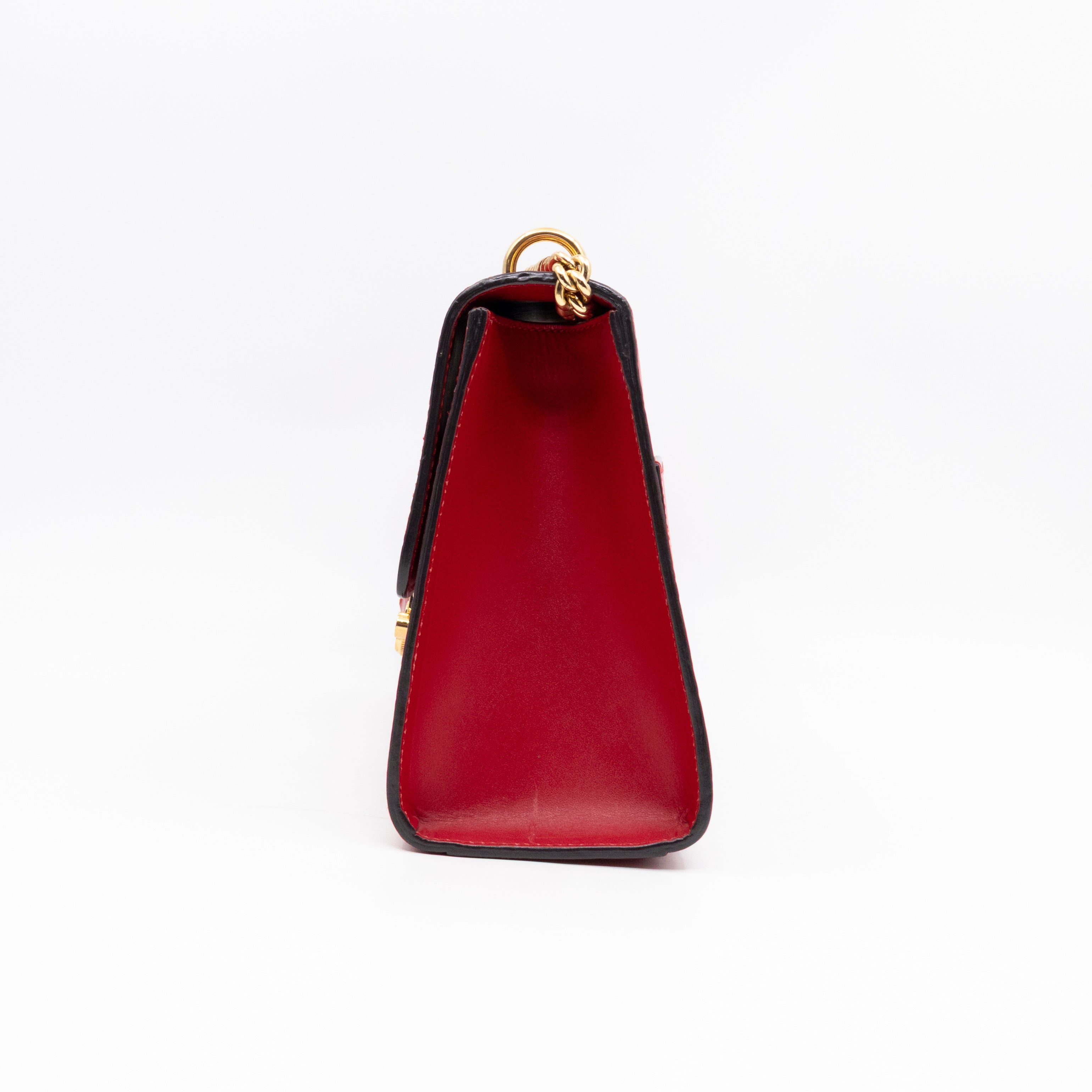 Padlock Flap Bag Medium Hibiscus Red GG Guccissima