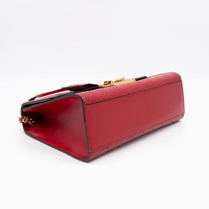 Padlock Flap Bag Medium Hibiscus Red GG Guccissima