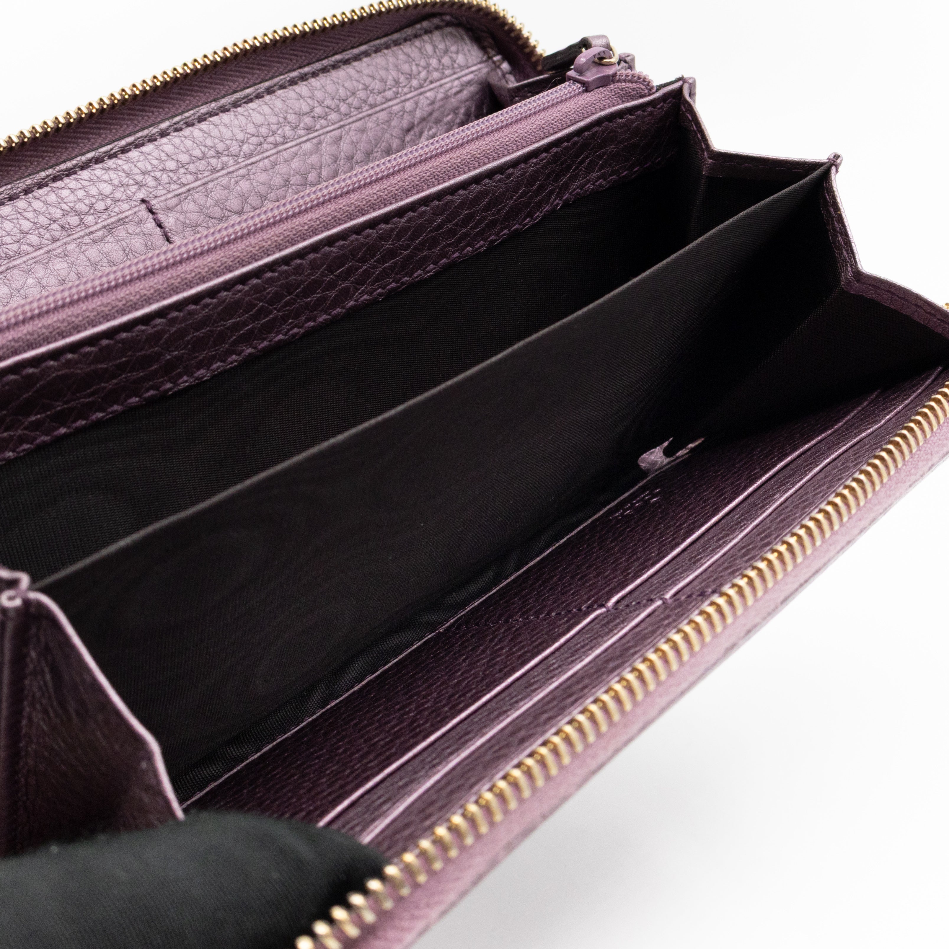 Soho Long Zip Around Wallet Purple Metallic Leather