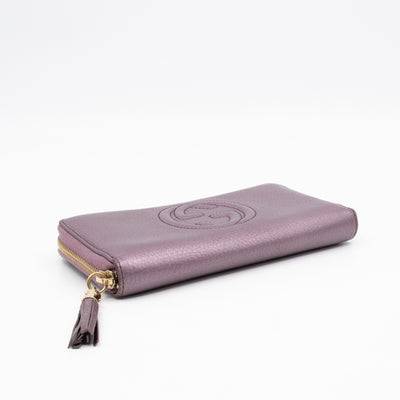 Soho Long Zip Around Wallet Purple Metallic Leather
