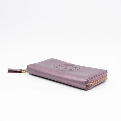Soho Long Zip Around Wallet Purple Metallic Leather