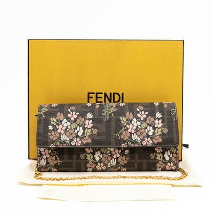 Roma Continental Wallet on Chain Floral FF Brown Canvas
