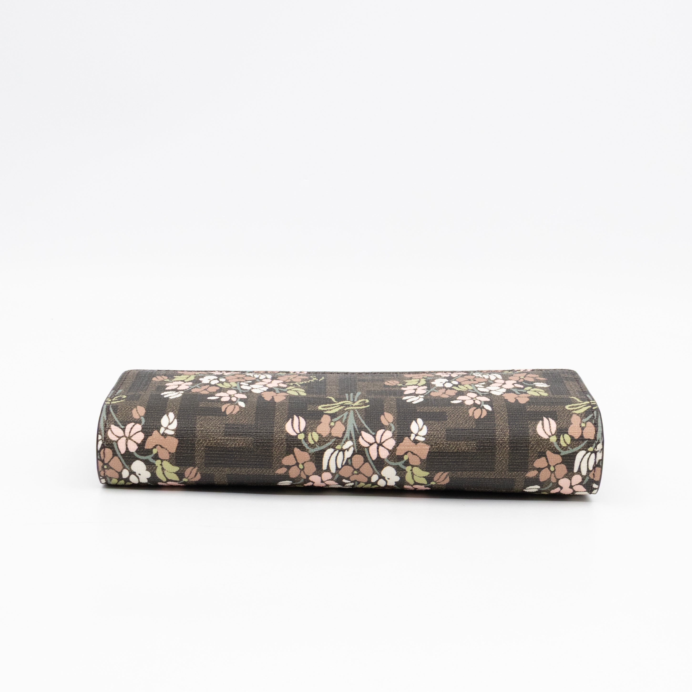 Roma Continental Wallet on Chain Floral FF Brown Canvas