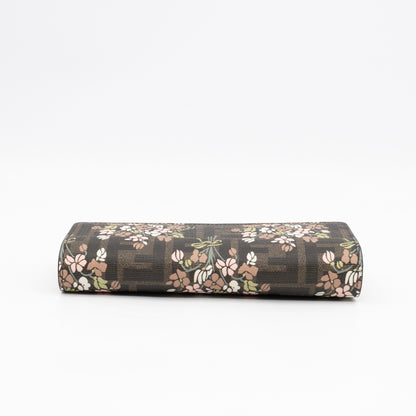 Roma Continental Wallet on Chain Floral FF Brown Canvas