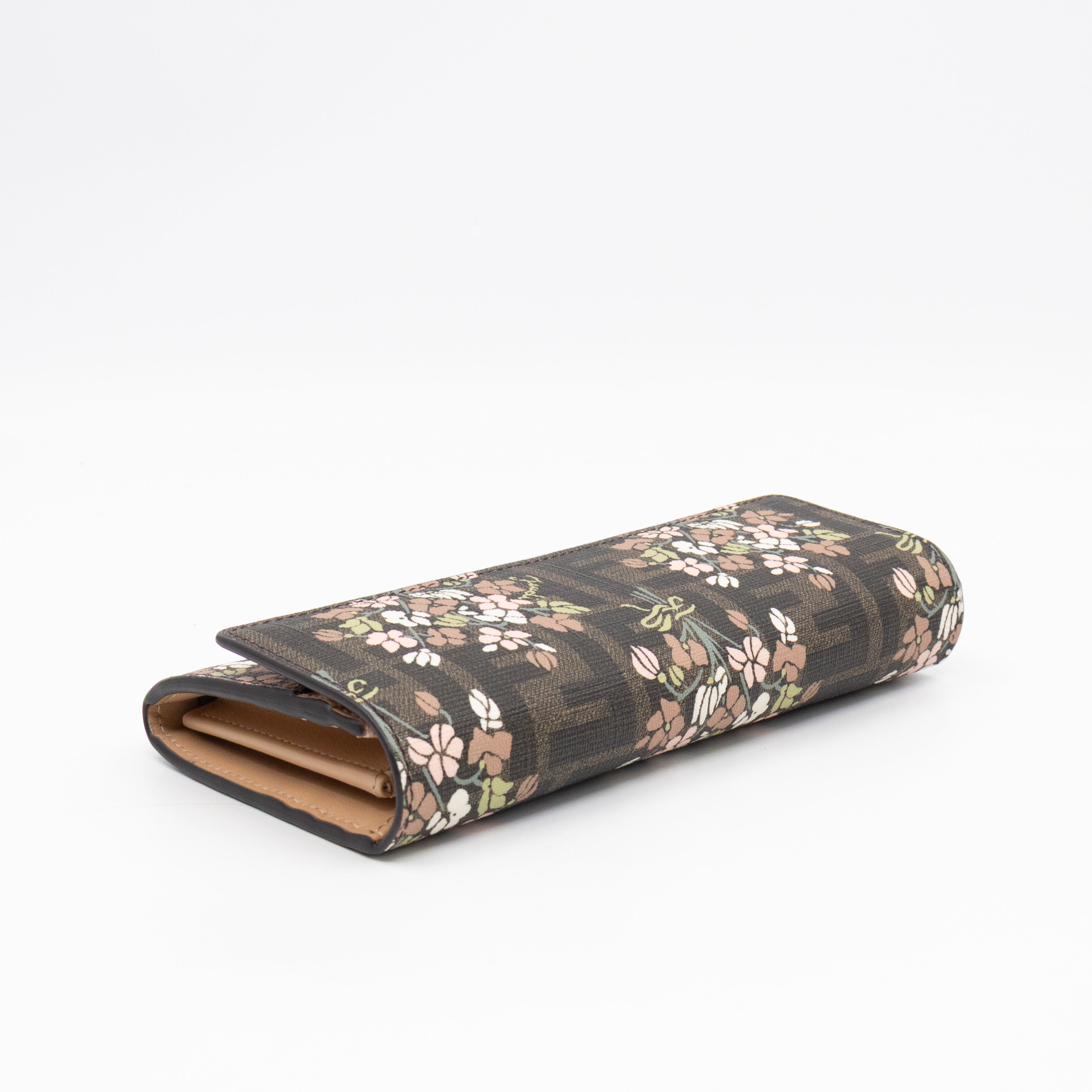 Roma Continental Wallet on Chain Floral FF Brown Canvas