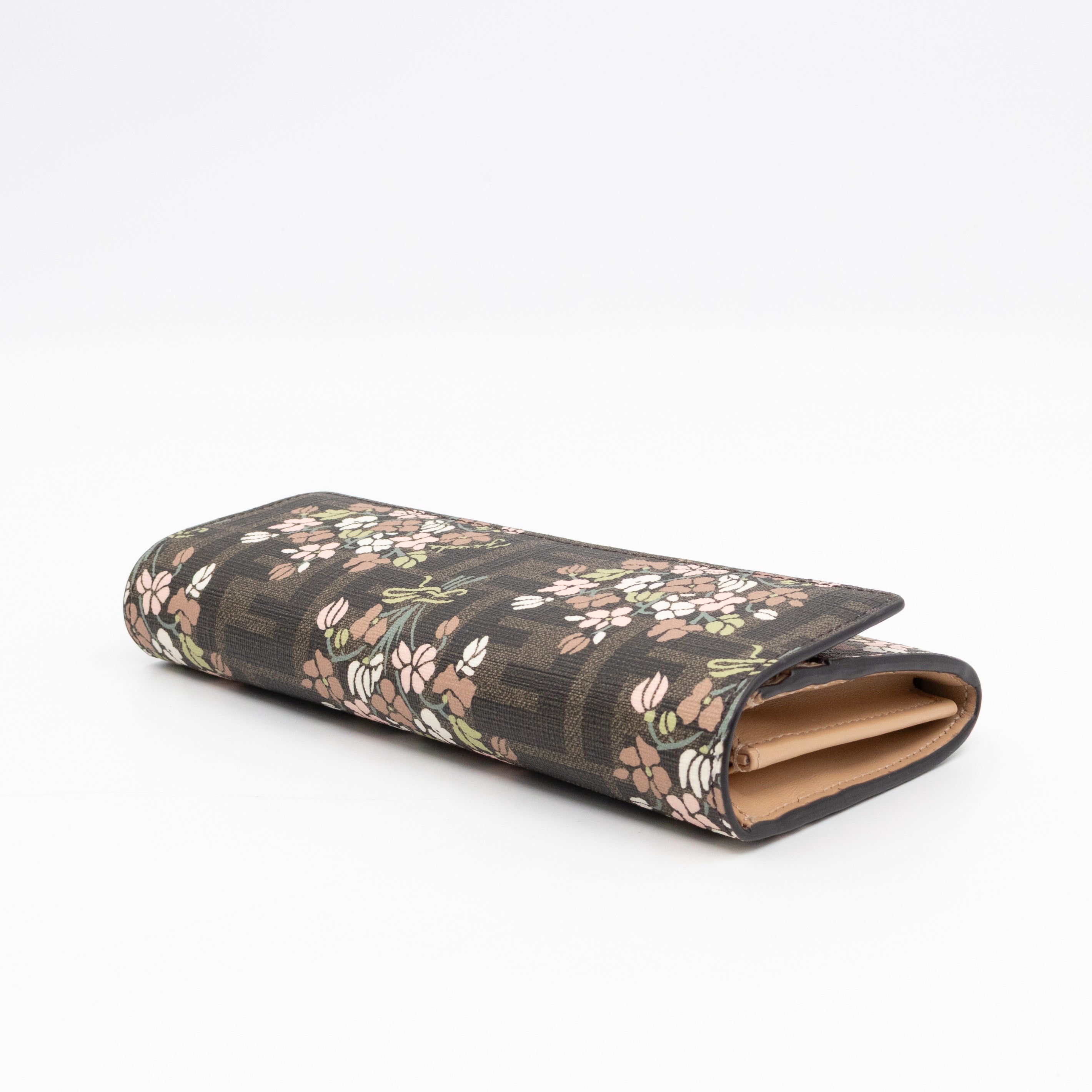 Roma Continental Wallet on Chain Floral FF Brown Canvas