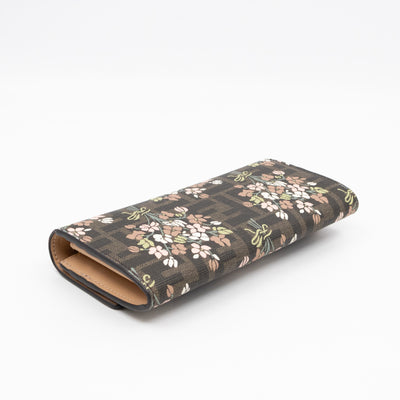 Roma Continental Wallet on Chain Floral FF Brown Canvas