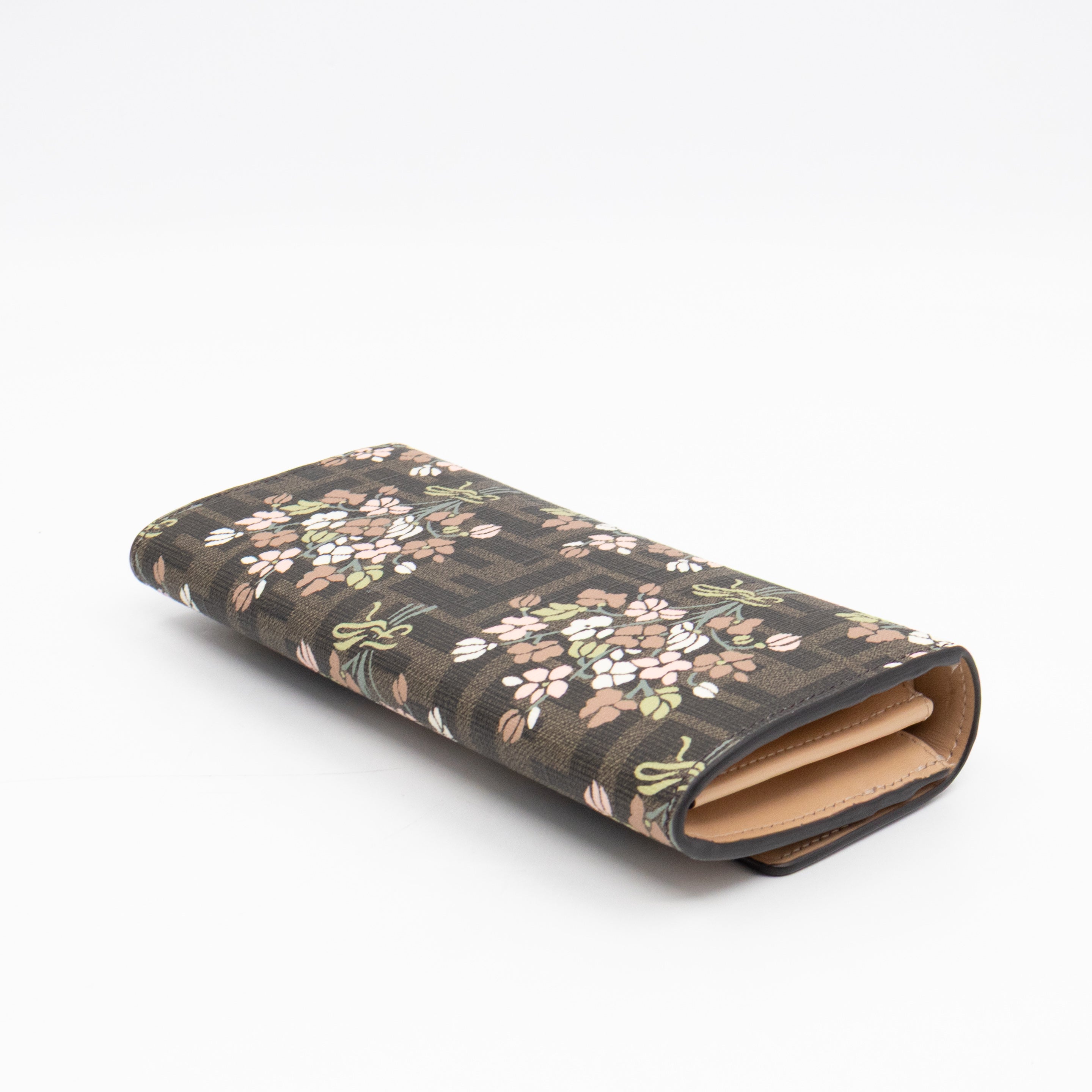 Roma Continental Wallet on Chain Floral FF Brown Canvas