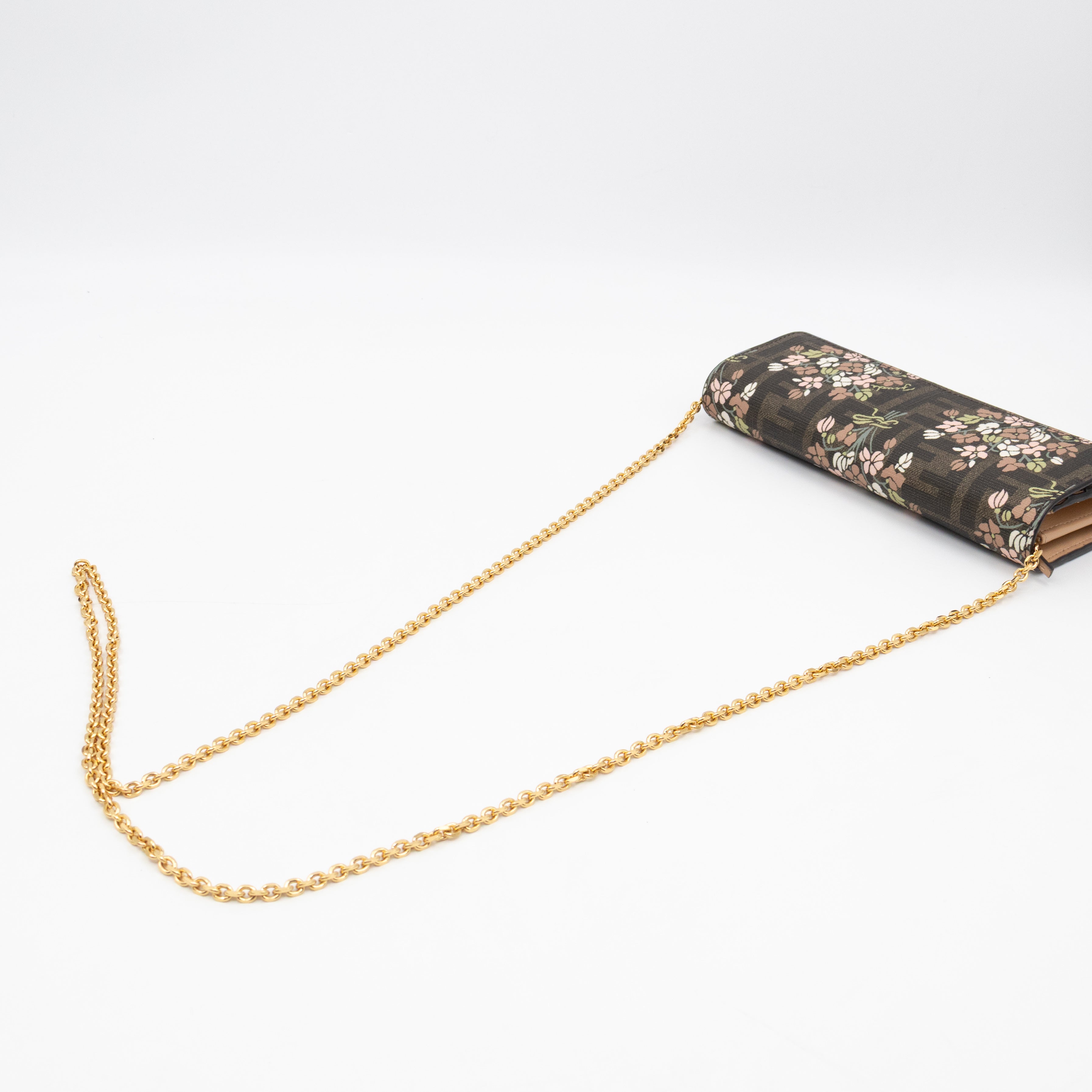 Roma Continental Wallet on Chain Floral FF Brown Canvas