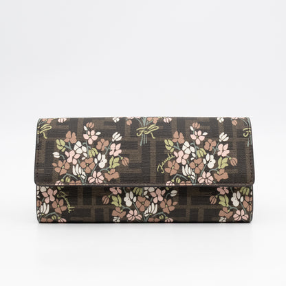 Roma Continental Wallet on Chain Floral FF Brown Canvas