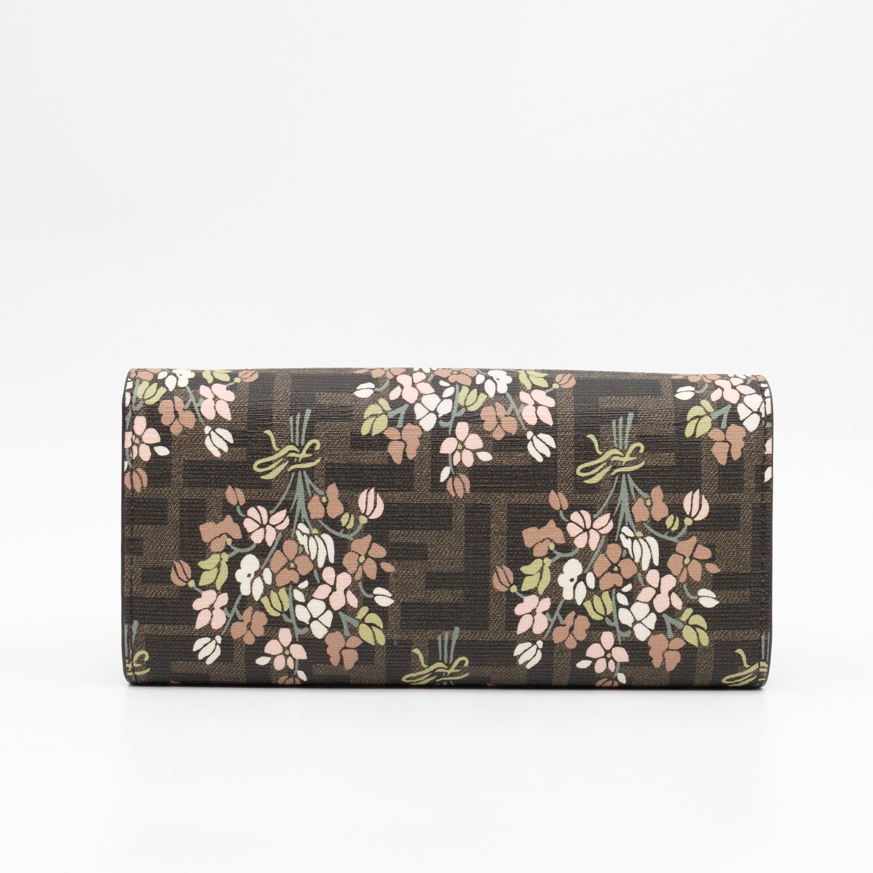Roma Continental Wallet on Chain Floral FF Brown Canvas