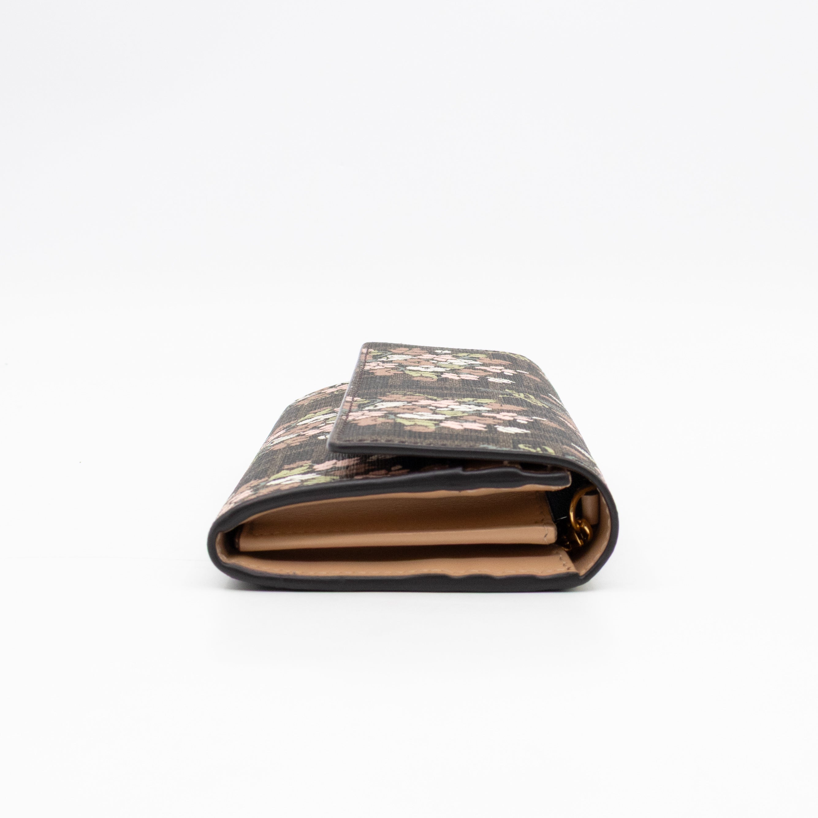 Roma Continental Wallet on Chain Floral FF Brown Canvas
