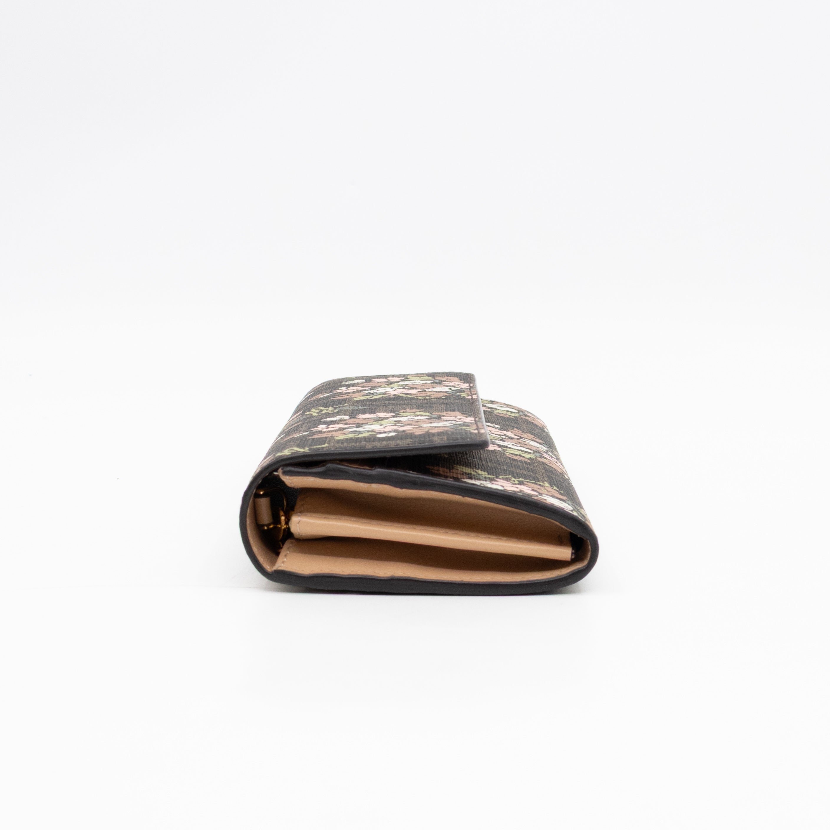 Roma Continental Wallet on Chain Floral FF Brown Canvas