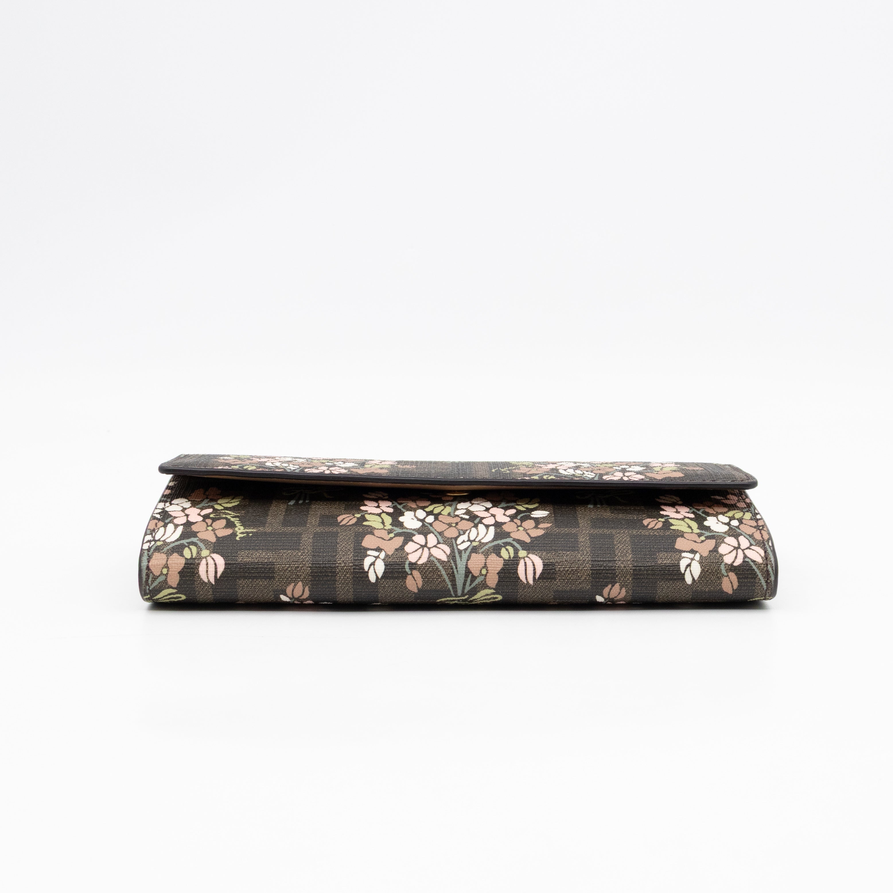 Roma Continental Wallet on Chain Floral FF Brown Canvas