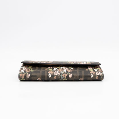 Roma Continental Wallet on Chain Floral FF Brown Canvas