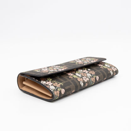 Roma Continental Wallet on Chain Floral FF Brown Canvas