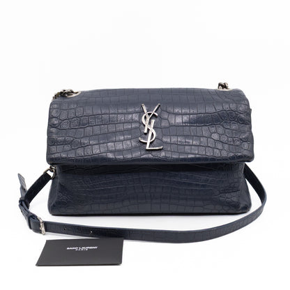 West Hollywood Medium Blue Croc Embossed Leather