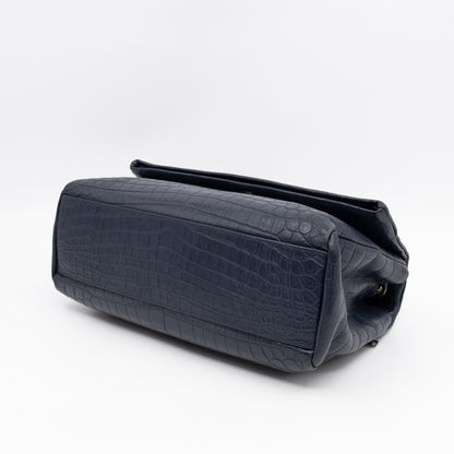 West Hollywood Medium Blue Croc Embossed Leather