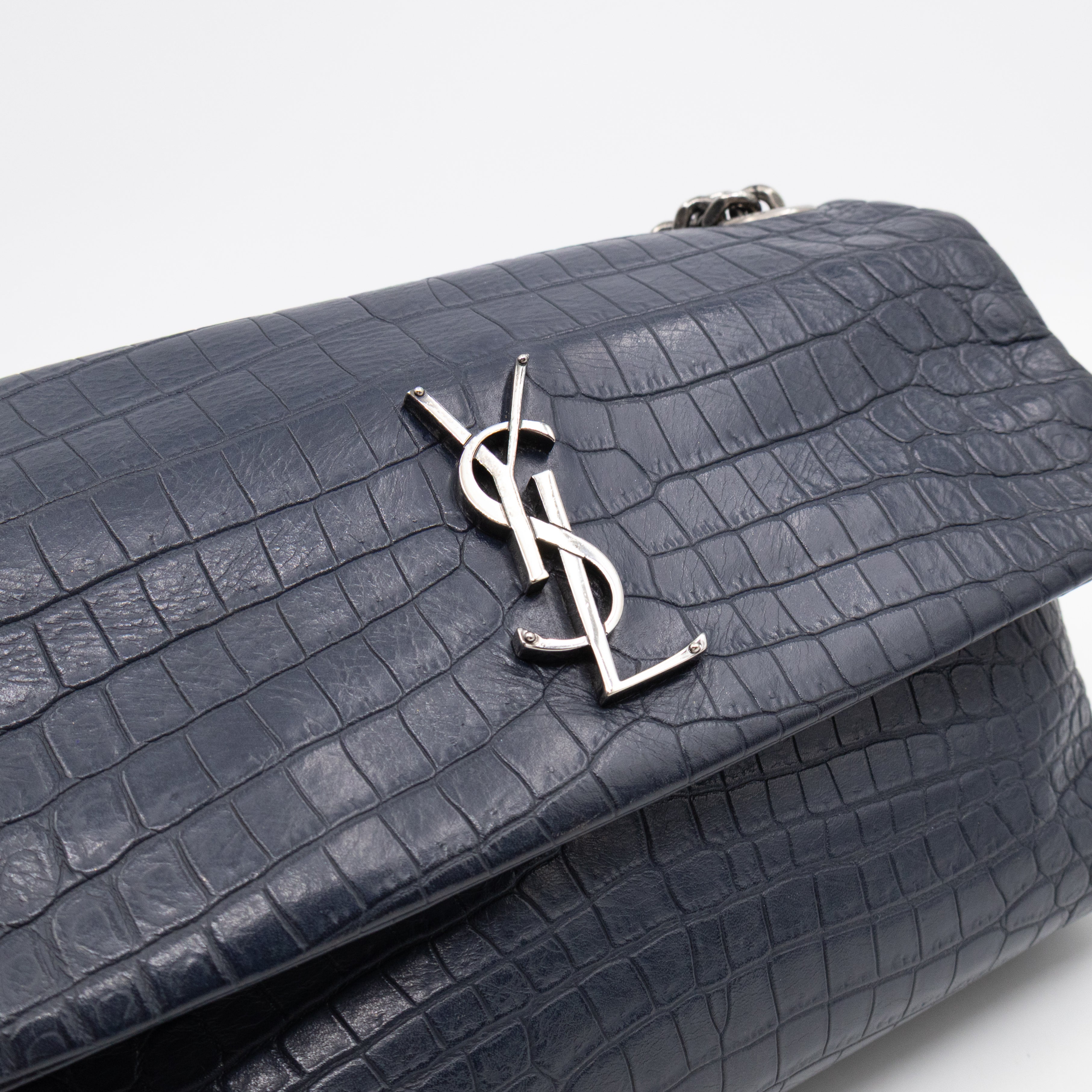 West Hollywood Medium Blue Croc Embossed Leather