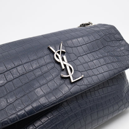 West Hollywood Medium Blue Croc Embossed Leather