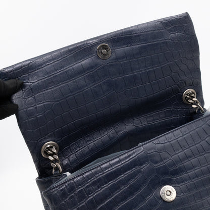 West Hollywood Medium Blue Croc Embossed Leather