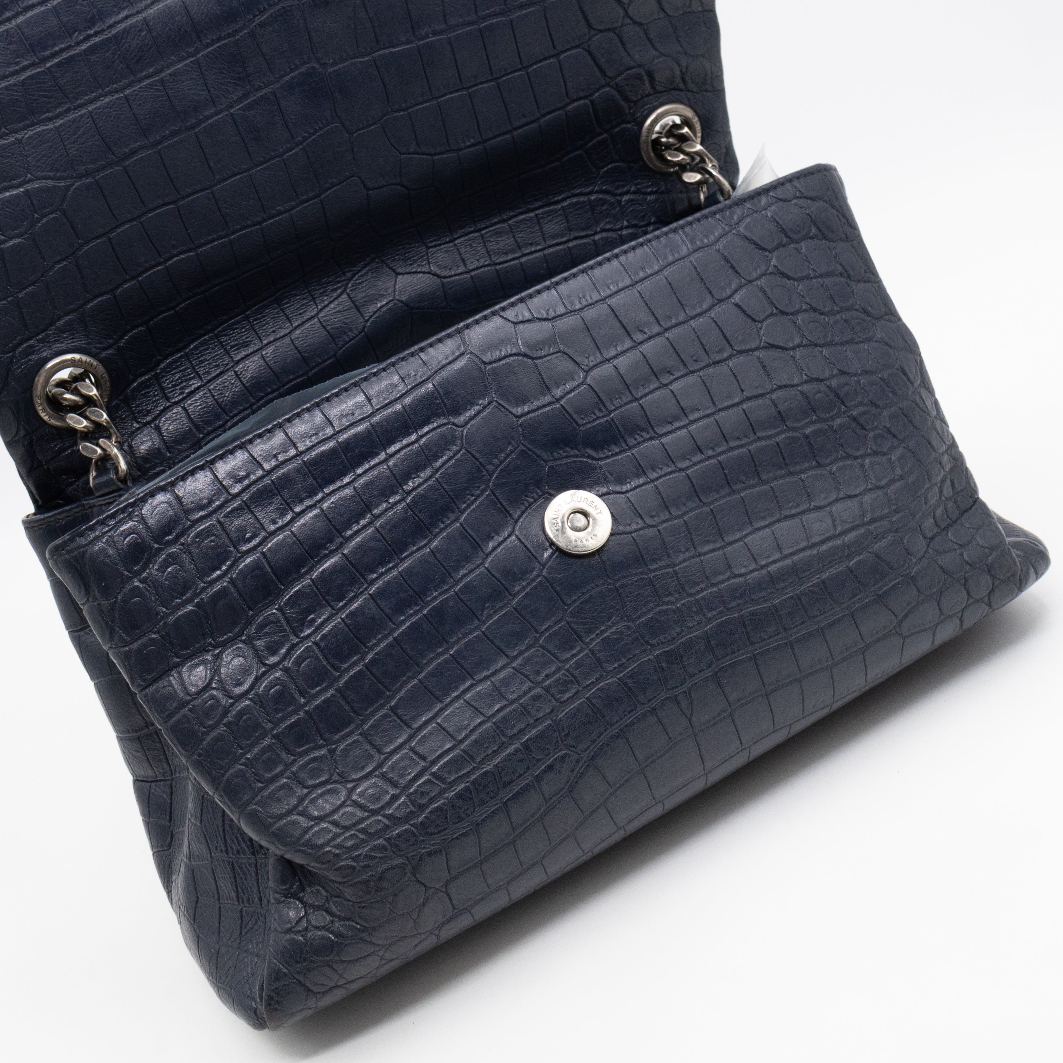 West Hollywood Medium Blue Croc Embossed Leather