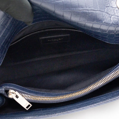 West Hollywood Medium Blue Croc Embossed Leather