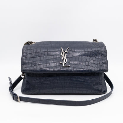 West Hollywood Medium Blue Croc Embossed Leather
