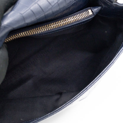 West Hollywood Medium Blue Croc Embossed Leather